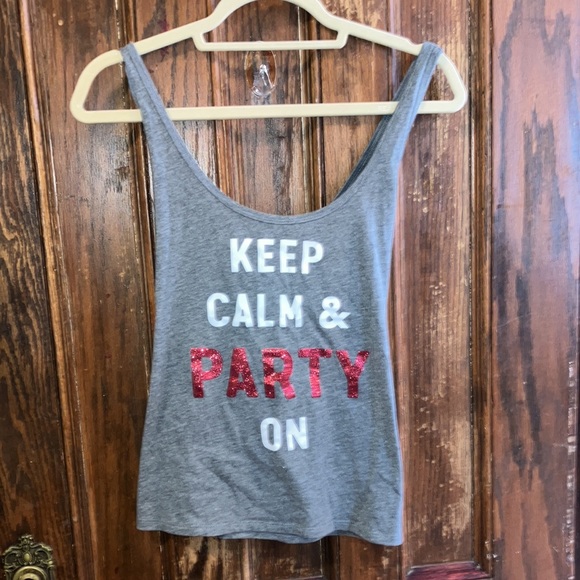 Victoria’s Secret Lounge Graphic Gray keep calm party on Tank Top - Picture 4 of 5